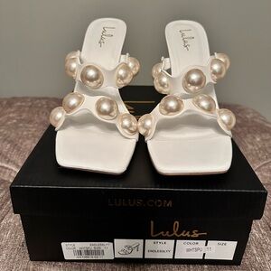 BRAND NEW - Lulu’s white pearl heels! Perfect for all things bridal